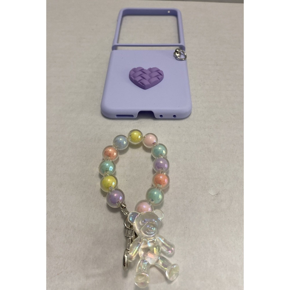 Motorola Razor 50 Ultra 2 Piece Case with Heart and Bracelet with‎ a Bear Purple